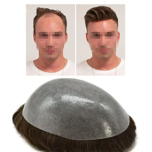 Miniatura 27 de LYRICAL HAIR Tupé de cabello humano para hombres, totalmente polivinílico, tupé para hombre, totalmente transparente, suave, delgada, 0.004-0.005