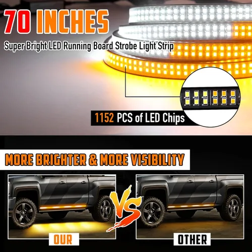 Miniatura 2 de Tira de luz estroboscópica de emergencia 2 en 1 para camión, 70 pulgadas, barra de luz estroboscópica de advertencia LED ámbar y blanca, 1152 LED