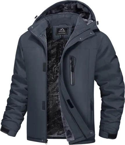 Miniatura 8 de MAGCOMSEN - Abrigos de invierno para hombre, impermeables, con forro polar, parka, con capucha, para esquiar, senderismo, trabajo Negro