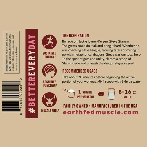 Miniatura 7 de Earth Fed Muscle Stammpede Pre Entrenamiento – Ponche de fruta del dragón, energía limpia, enfoque, apoyo muscular, sin rellenos ni sabores