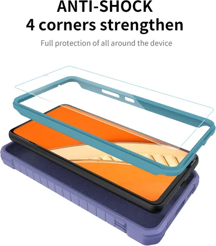 Miniatura 3 de Funda para Samsung Galaxy A53 5G, protección de grado militar a prueba de golpes con protector de pantalla HD de vidrio templado y soporte Azul