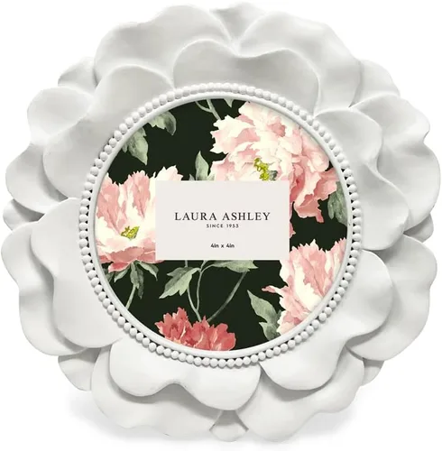 Miniatura 2 de Laura Ashley Marco de fotos redondo de resina blanca de 4 x 4 con borde de cuentas, para mesa y pared, decoración floral del hogar (blanco)