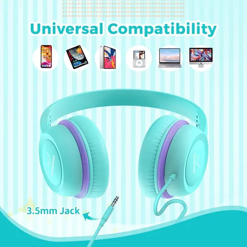 Miniatura 4 de vinamass Auriculares para niños, auriculares con cable para niños con limitador de volumen seguro, auriculares para niños con cable de 0.138 in
