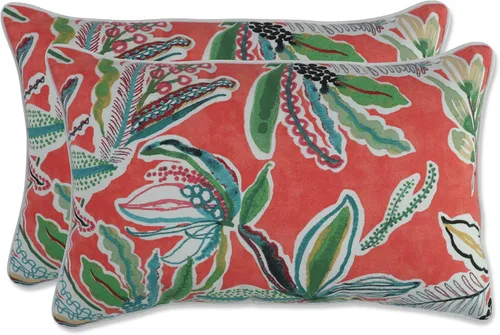 Miniatura 25 de Pillow Perfect Almohadas botánicas para interiores y exteriores, 2 unidades, acento, 16.5 x 16.5 pulgadas, naranja Sunny Daze