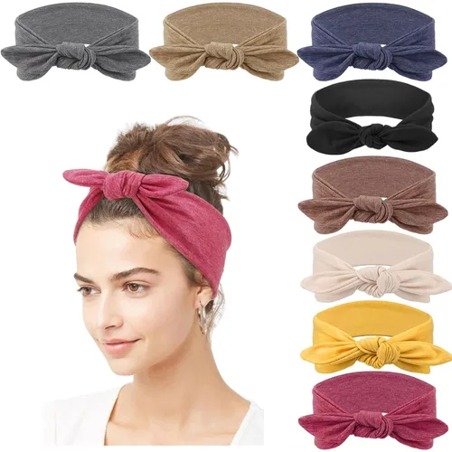 Miniatura 31 de DRESHOW 8 unidades de diademas ajustables con nudos antideslizantes elásticas, bandas de pelo de yoga para mujeres y niñas en colores sólidos