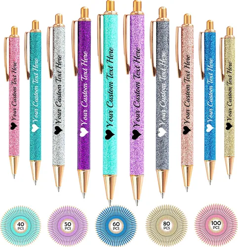 Hasta 100 bolígrafos personalizados con nombre a granel, bolígrafo con purpurina de impresión personalizada, grabado gratis, texto con logotipo