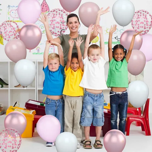Miniatura 55 de Globos rosados y morados, 50 unidades de 12 pulgadas, globos de confeti, globos de látex metálicos rosados y morados con cinta, globos de fiesta