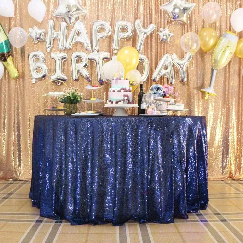 Miniatura 16 de Mantel de lentejuelas color azul bebé de 120 pulgadas redondo con purpurina, secuencia metálica, para fiesta de cumpleaños, baby shower, boda