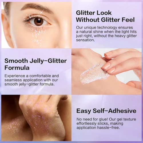 Miniatura 5 de LANGMANNI Gel holográfico con purpurina para el cuerpo, la cara, el cabello y los labios. Gel con purpurina que cambia de color bajo la luz. Vegano