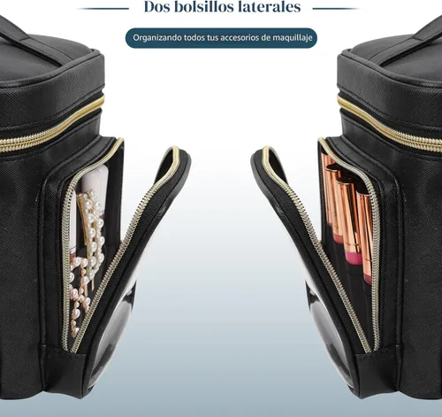 Miniatura 5 de Bagmoly Bolsa de maquillaje grande, organizador portátil de maquillaje para mujeres y niñas con compartimento para brochas de maquillaje y dos
