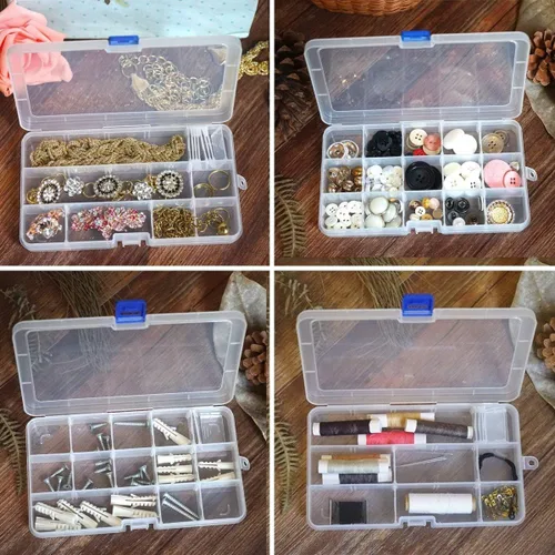 Miniatura 6 de Qualsen Organizador de 15 cuentas con divisores ajustables (paquete de 4), organizador de caja de aparejos y pequeña caja organizadora de plástico