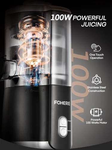 Miniatura 5 de FOHERE Exprimidor eléctrico de cítricos, máquina exprimidora de naranja manos libres con 2 conos intercambiables, exprimidor automático de jugo