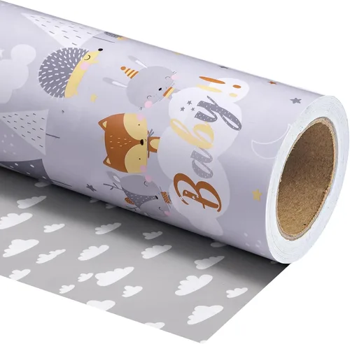 Miniatura 21 de WRAPAHOLIC - Papel de regalo reversible para bebé niña, mini rollo - 17 pulgadas x 33 pies - Diseño de bebé niña y rayas para baby shower, Bebita