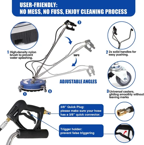 Miniatura 6 de MEKOH Limpiador de superficie para lavadora a presión de 20 pulgadas, 4500 PSI, accesorio de limpiador de superficie con ruedas, accesorio