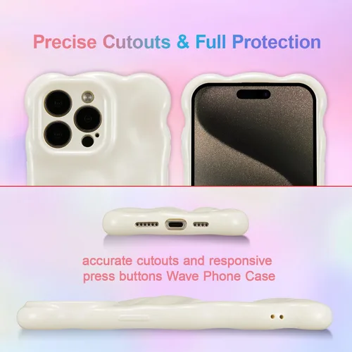 Miniatura 4 de UEEBAI Funda ondulada para iPhone 12 Pro Max, bonita cubierta plateada con forma de onda para iPhone, bonita funda estética 3D para teléfono, Blanco
