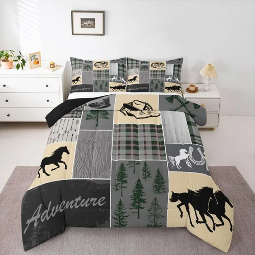 Miniatura 165 de Juego de edredón de oso y ciervo, tamaño individual, ropa de cama de animales salvajes de caza, colcha rústica de cabaña, casa de campo, cuadros