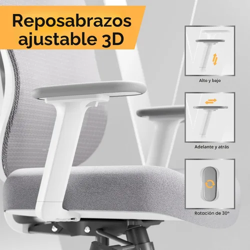 Miniatura 7 de HOLLUDLE Silla ergonómica de malla para oficina - Soporte lumbar ajustable 3D y reposabrazos 3D, respaldo en forma de V, silla de escritorio Blanco