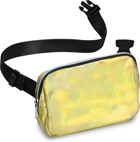 Riñonera diaria para mujeres y hombres Riñonera Riñonera ligera para viajes, deportes, senderismo, Láser dorado - 1 bolsillo, Riñonera