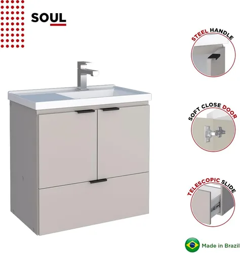 Miniatura 4 de COZIMAX Vanity Soul - Lavabo de baño flotante de 24 pulgadas y lavabo de mármol cultivado con puerta de cierre suave (negro)
