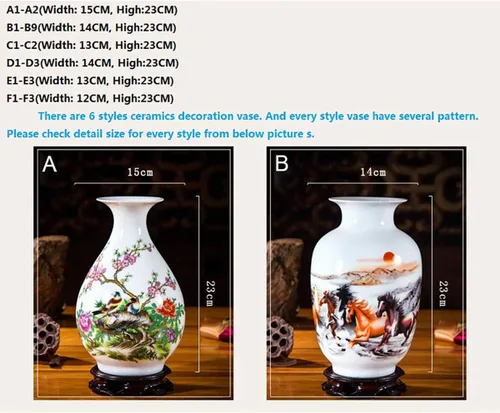 Miniatura 3 de Jarrón de cerámica blanco chino, Jingdezhen Birds Peony Flower Jarrones de porcelana blanca Decoración para el hogar B5