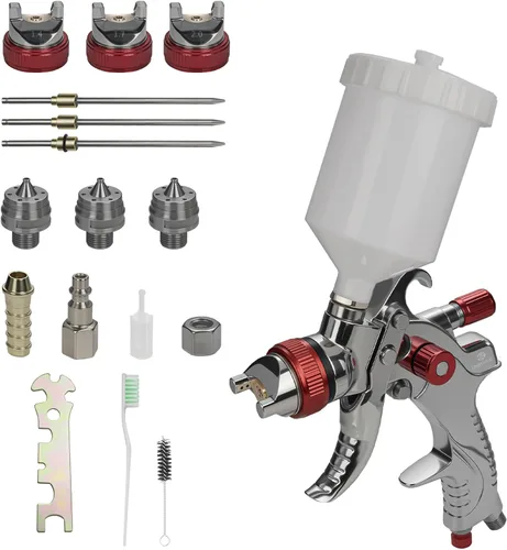 LIHAISHENG HVLP Pistola pulverizadora con boquillas de acero inoxidable de 1.4/1.7/0.079 in, taza de pintura de alimentación por gravedad, control