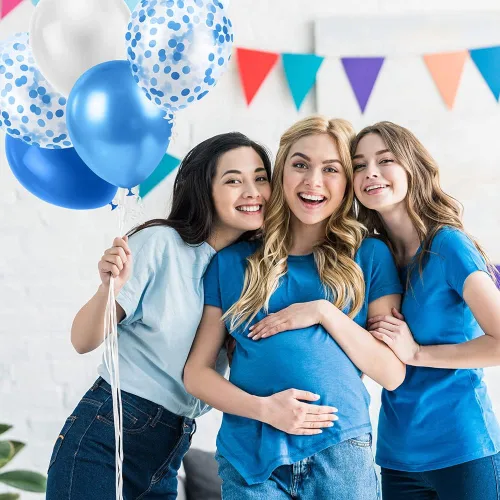 Miniatura 6 de Ainiv 15 globos de fiesta gruesos azules con cinta y confeti, globos metálicos de látex para baby showers, bodas, graduaciones y cumpleaños