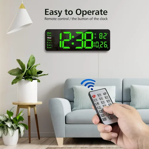 Miniatura 3 de Zgrmbo Reloj de pared digital de 16 pulgadas con control remoto, reloj digital de pantalla grande con fecha, temperatura interior, semana, 12/24