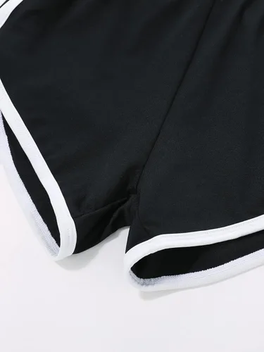 Miniatura 4 de Romwe Pantalones cortos de entrenamiento casuales con cintura alta elástica para niñas