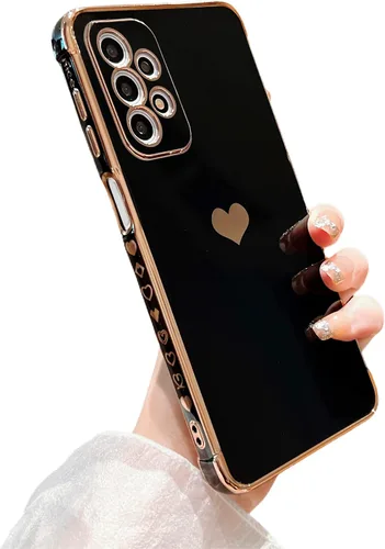 Miniatura 64 de phylla Funda de teléfono compatible con Samsung Galaxy A12 de 6.5 pulgadas, lindo corazón chapado en oro, elegante funda de lujo para mujer
