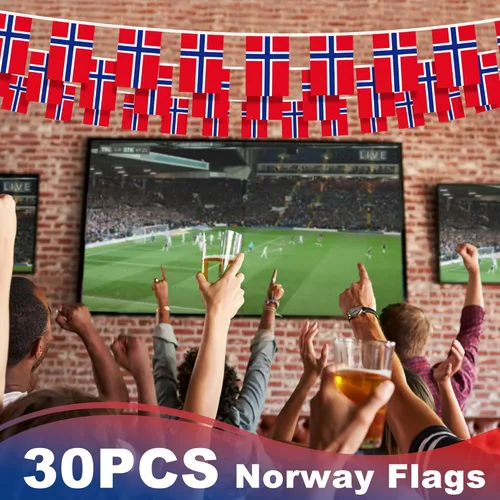 Miniatura 5 de Bandera de cuerda de Noruega, pequeña mini bandera de pendón noruego, bandera de guirnalda de Nordmann, decoración nacional del país para escuela