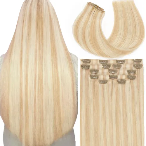 Miniatura 59 de Lacer Hair Glam - Extensiones de cabello humano con clip, sin costuras, color negro hueso, 4.33 oz, 7 unidades, 20 pulgadas, con clip de trama