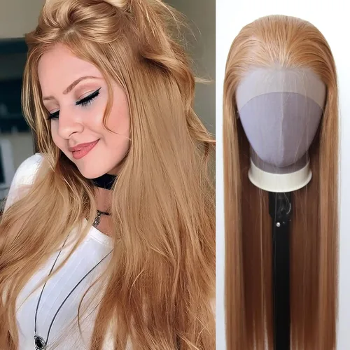 Miniatura 18 de 99J Peluca larga y lisa 99J color borgoña sintética con encaje frontal, predesfilada con línea de cabello natural para mujeres de moda, cabello