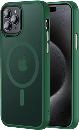 Miniatura 59 de Tigowos - Funda magnética para iPhone 15, resistente a las caídas, sensación de piel mate, a prueba de golpes, delgada, negro mate