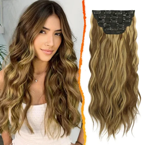 Miniatura 22 de BARSDAR Extensiones de cabello ondulado con clip, color marrón chocolate oscuro, extensiones de cabello con clip de 20 pulgadas para mujer, 5 piezas