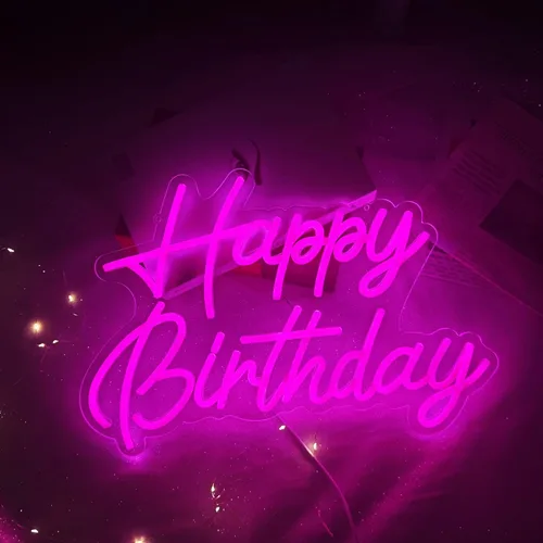 Miniatura 13 de Letrero de neón de feliz cumpleaños, reutilizable, luz LED de neón rosa, decoración de fiesta de cumpleaños, funciona con USB, decorativo para telón