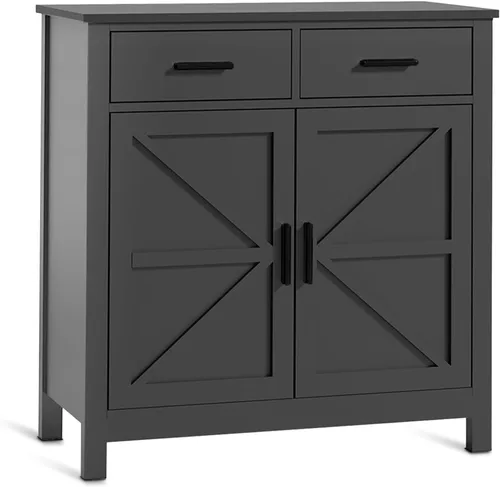 Miniatura 5 de Armario de almacenamiento de cocina, moderno gabinete de buffet de granja con almacenamiento, barra de café con 2 cajones y 2 puertas, aparador