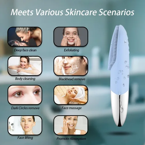 Miniatura 5 de Cepillo de limpieza facial, limpiador facial eléctrico 3 en 1, masajeador vibratorio, IPX7 impermeable, cepillo de poros recargable por USB