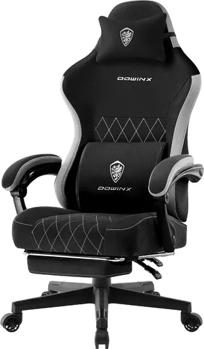 Dowinx Silla para videojuegos, silla de computadora de tela transpirable con cojín de resorte de bolsillo, silla ergonómica de masaje con soporte