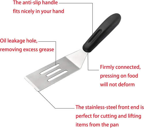 Miniatura 4 de Mini espátula de metal ranurada para sartén de hierro fundido, utensilio de cocina de acero inoxidable para filetes, huevos, panqueques, brownies