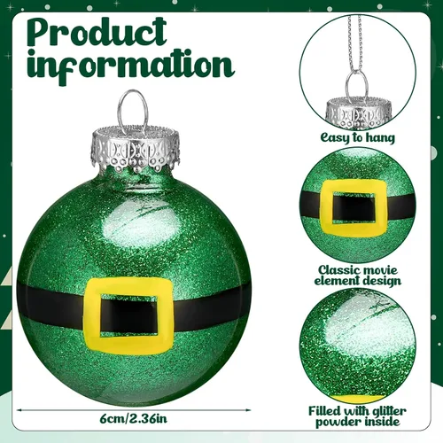 Miniatura 2 de Soulchen 16 adornos de bola de Navidad de elfo de 2.36 pulgadas, bola colgante con purpurina inastillable, adorno de árbol de elfo verde, decoración
