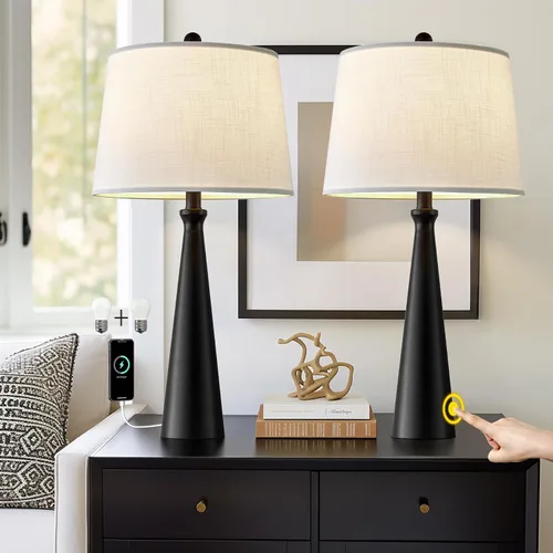 Miniatura 10 de Oneach Lámparas de mesa de 25.75 pulgadas para sala de estar, lámpara de noche regulable de 3 vías, con control táctil regulable de 3 vías, moderna