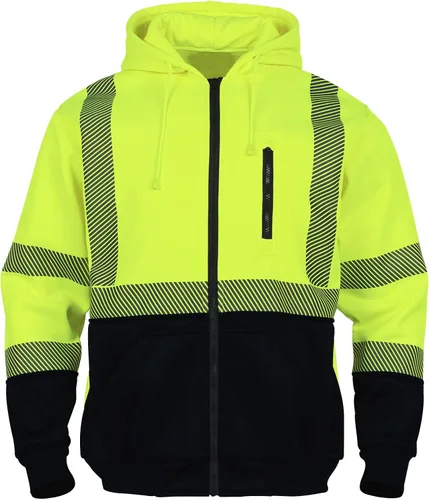 Miniatura 2 de VENDACE Sudadera de Forro Polar Reflectante de Alta Visibilidad ANSI Clase 3 para Hombres, Sudadera con Capucha de Alta Visibilidad con Cremallera