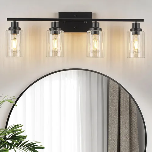Miniatura 15 de Jonsi Accesorios de iluminación de baño dorados, 2 luces de tocador de oro cepillado con pantalla de vidrio estriada, luces modernas sobre espejo