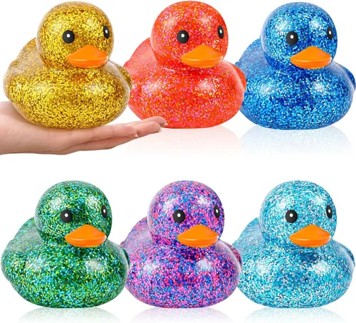 Deekin 6 piezas de surtido de patos de goma multicolor para Navidad, juguetes de pato de goma con sonido para niños, bebés, baño, ducha, piscina,