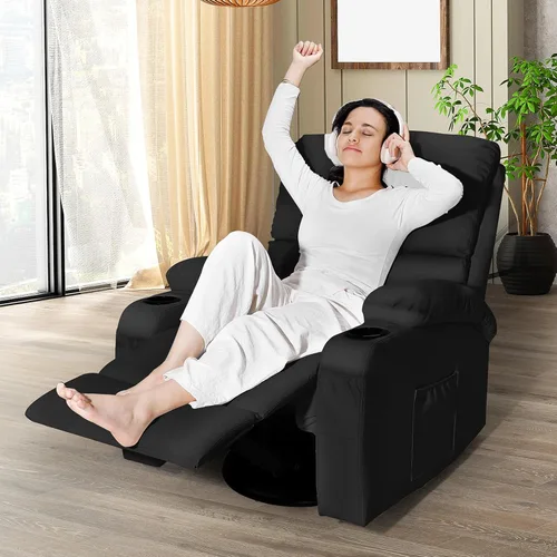 Miniatura 2 de LAFWELL Rocking Recliner Chair, Massage Rocker with Vibration Massage and Heat, USB and Type-C Ports, 360 Swivel Faux Leather Chair for Living Room