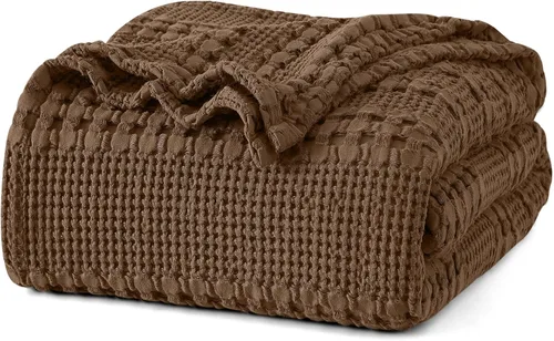 Miniatura 62 de PHF - Manta tejida de punto gofre 100% algodón, suave, ligera, transpirable, acogedora, de verano, para sofá y cama, tejida, estética, decoración