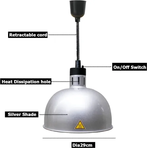 Miniatura 3 de Lámpara colgante de calor para alimentos, calentador infrarrojo, luz de calefacción para freír 250 W con cable retráctil