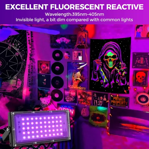 Miniatura 3 de 50W luces negras LED para fiesta brillante, IP65 impermeable luz negra UV reflector 395nm foco de luz negra púrpura lámpara de luz UV fluorescente