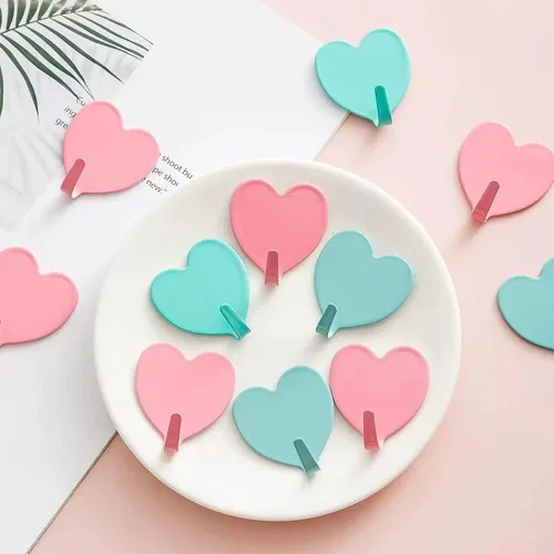 Miniatura 4 de JtmyAota Paquete de 6 ganchos decorativos de pared en forma de corazón, gancho de pared adhesivo fuerte de acero inoxidable para el hogar, cocina