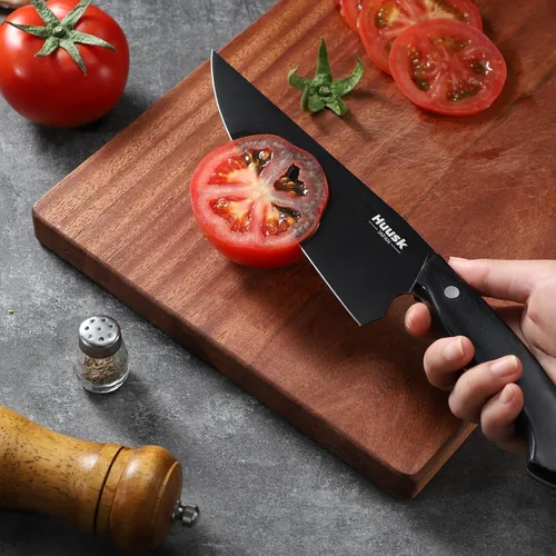 Miniatura 8 de Huusk Cuchillo de chef japonés para cocina, cuchillo de cocina de acero inoxidable de 8 pulgadas con revestimiento de titanio negro, cuchillos